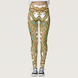 Leggings Elegante diseño barroco dorado, ornamental.