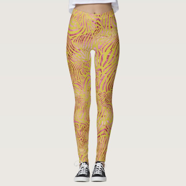 Leggings Elegante diseño de cebra dorada y rosada (Anverso)