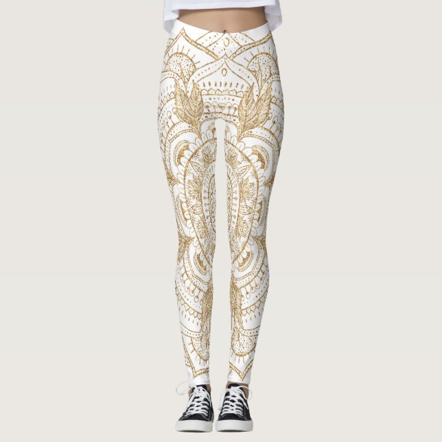 Leggings Elegante diseño de manada blanca y dorada (Anverso)
