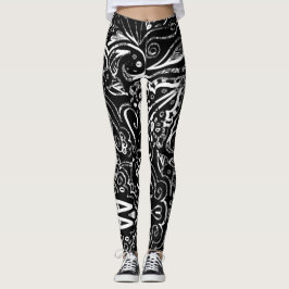 Leggings Elegante diseño de mandala en blanco y negro, pill
