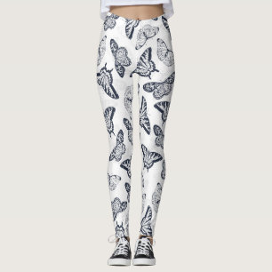 Leggings Elegante diseño de mariposa blanca negra