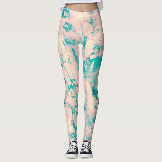 Leggings Elegante diseño de mármol rosa y azul (Anverso)