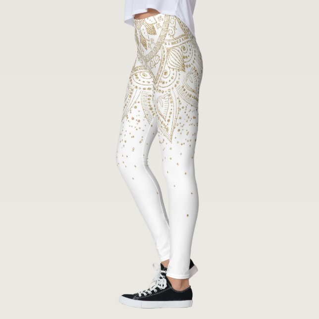 Leggings Elegante diseño de puntos dorados de Mandala (Izquierda)