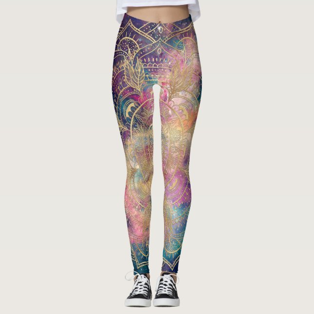 Leggings Elegante dorado Mandala color de agua nebulosa (Anverso)