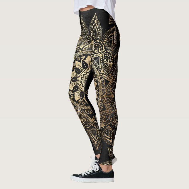 Leggings Elegante dorado Mandala diseño negro (Izquierda)