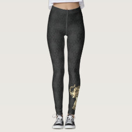 Leggings Elegante Elefante Floral de Paisley Gold, Damasco 