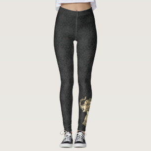 Leggings Elegante Elefante Floral de Paisley Gold, Damasco 