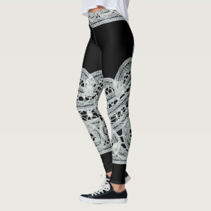Leggings Elegante encaje floral blanco y negro