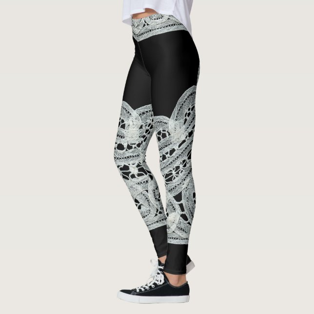 Leggings Elegante encaje floral blanco y negro (Izquierda)