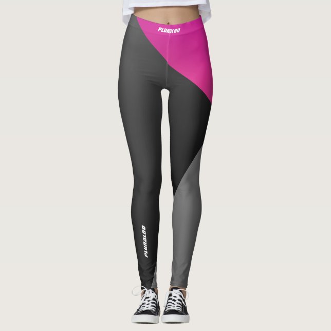 Leggings Elegante entrenamiento rosa gris negro monogramado (Anverso)