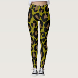 Leggings Elegante estampado de leopardo verde oliva y negro