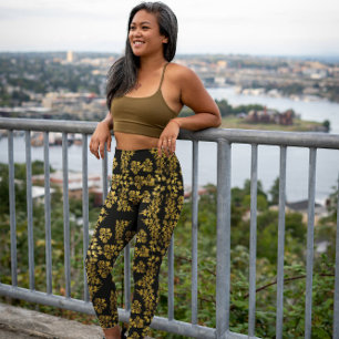 Leggings Elegante estampado dorado de oro en negro