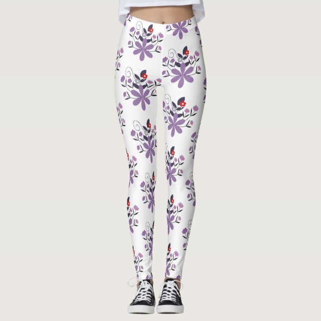 Leggings Elegante estampado floral violeta gris violeta (Anverso)