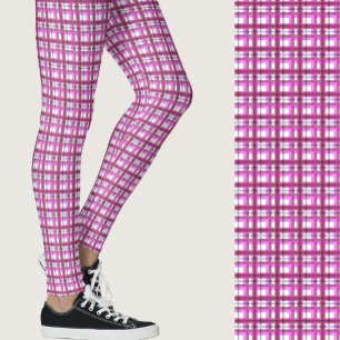 Leggings Elegante estampado geométrico de cuadros rosa