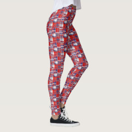 Leggings Elegante estilo cuadros rojo blanco y azul marino