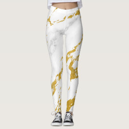 Leggings Elegante estilo de mármol6 - Oro y blanco