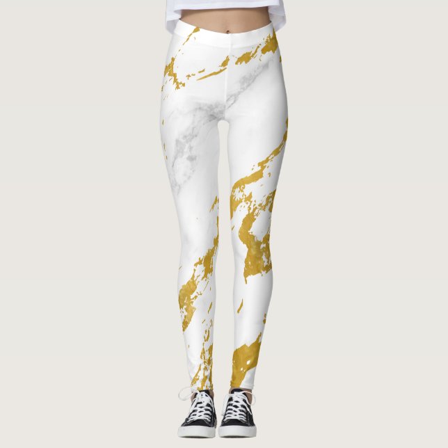Leggings Elegante estilo de mármol6 - Oro y blanco (Anverso)
