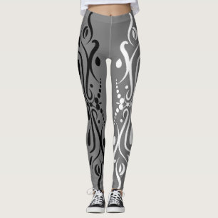 Leggings Elegante estilo Harlequin negro y blanco abstracto