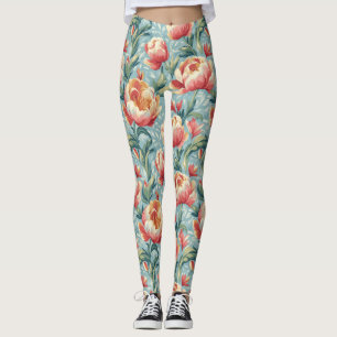 Leggings Elegante estilo victoriano Floral Peonies Tulips