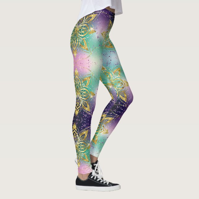 Leggings Elegante fiesta verde rosa violeta Estrellas de co (Derecha)