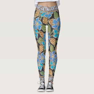 Leggings Elegante Flor Azul Periwinkle Floral Clásico