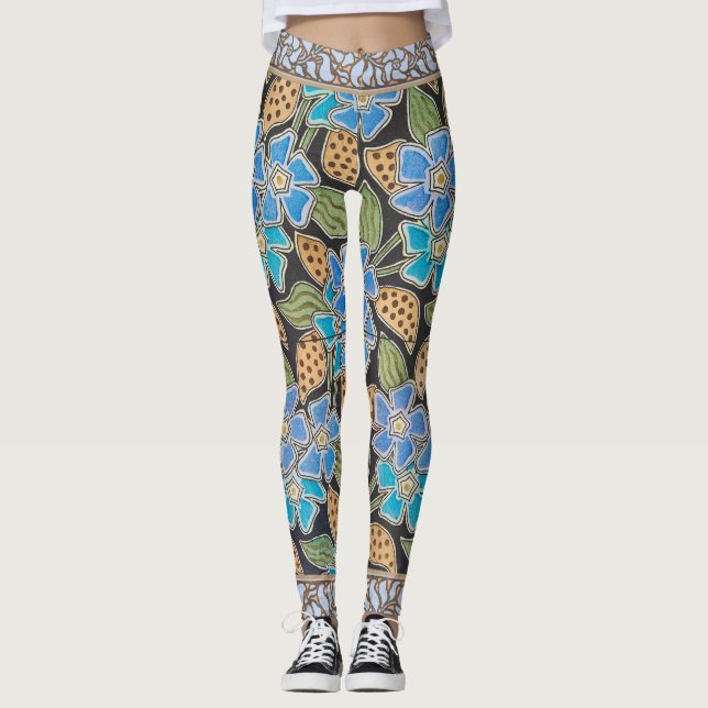 Leggings Elegante Flor Azul Periwinkle Floral Clásico (Anverso)