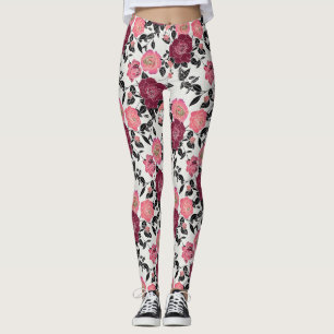 Leggings Elegante flor marrón rosa borgoña Rosa