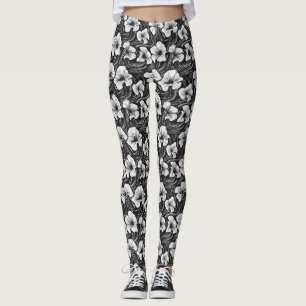 Leggings Elegante Floral Orgánica en Blanco y Negro