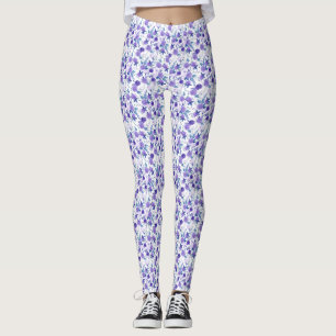 Leggings Elegante Floral Purple Lilac Sobre Blanco