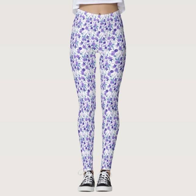 Leggings Elegante Floral Purple Lilac Sobre Blanco (Anverso)