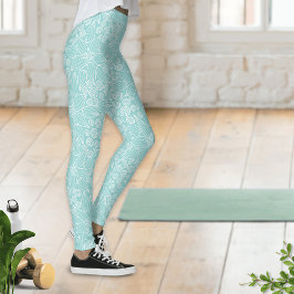 Leggings Elegante floral verde Aqua Mint Verde azulado lige