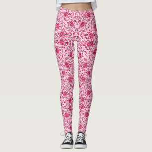 Leggings Elegante florido Damasco rosa y Rojo