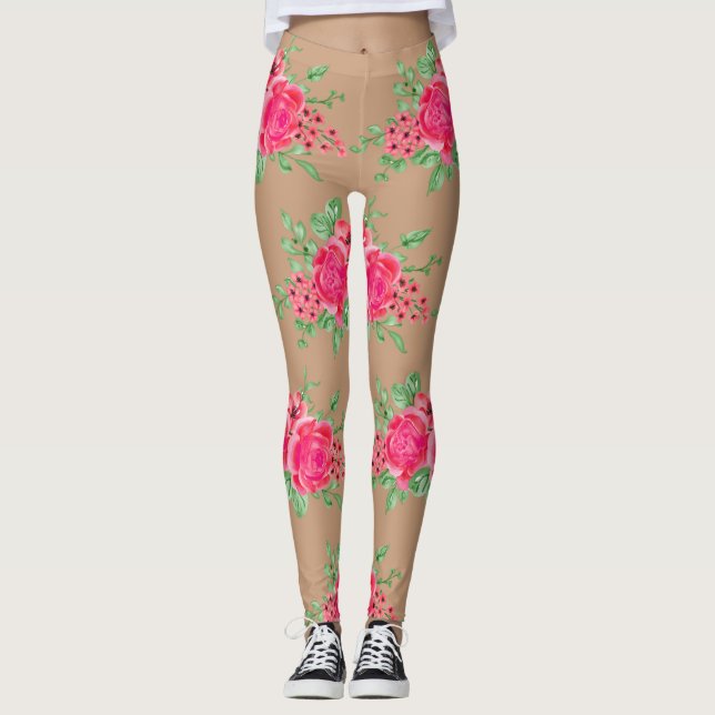 Leggings Elegante Fuchsia Piernas de Flor Rosa (Anverso)