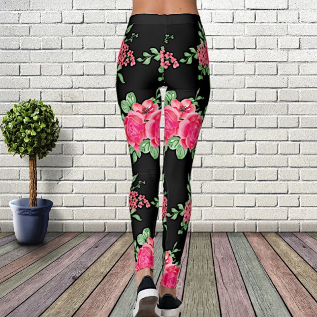 Leggings Elegante Fuchsia Rosa Flor Rosa Negro (Subido por el creador)