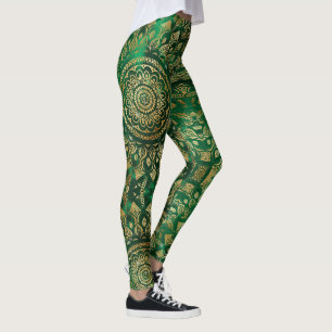 Leggings Elegante Gold Green Mandala Floral 