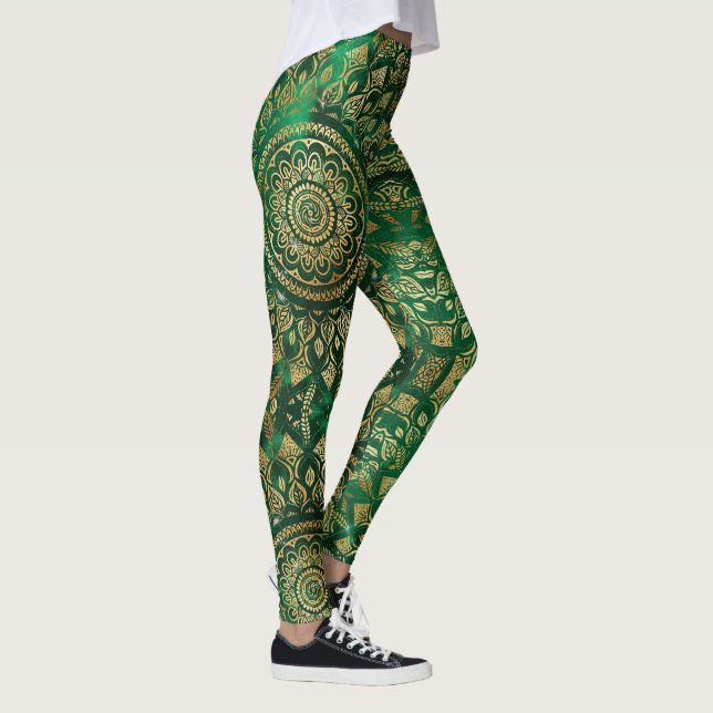 Leggings Elegante Gold Green Mandala Floral (Derecha)