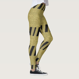 Leggings Elegante Gracioso Patrón de Bandas de Oro Negro