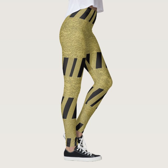 Leggings Elegante Gracioso Patrón de Bandas de Oro Negro (Derecha)