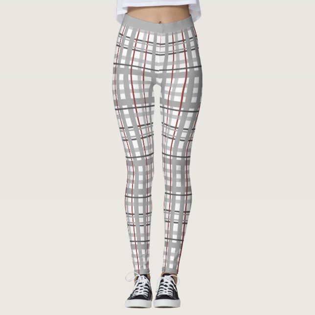 Leggings Elegante Gris Borgoña Escocesa Tartán Plata Yoga (Anverso)