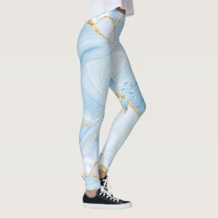 Leggings Elegante Guay Blue Agate y Gold Purpurina Ribbon