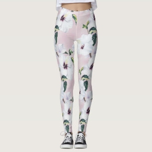 Leggings Elegante hibiscus blanco sobre fondo rosa suave