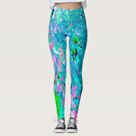 Leggings Elegante Hydrangea de luz rosa y azul