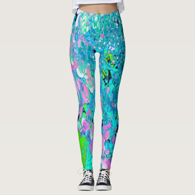 Leggings Elegante Hydrangea de luz rosa y azul (Anverso)