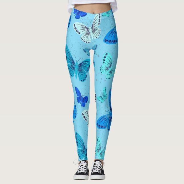 Leggings Elegante impresión de mariposa azul - cómodo (Anverso)