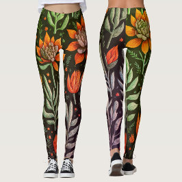 Leggings Elegante Jardín Colorido Suculento Patrón Floral