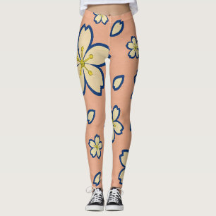 Leggings Elegante Kimono de Melocotón – Floral Tradicional 