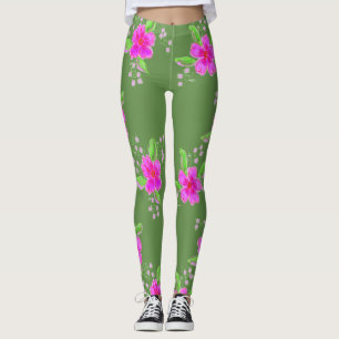 Leggings Elegante Leggencias Verdes Con Impresión De Flor R