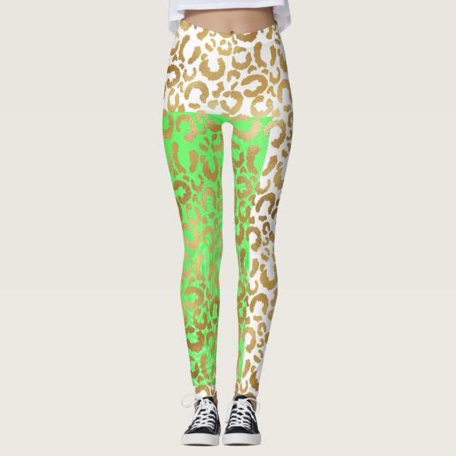 Leggings Elegante Leopard Gold White Animal Print (Anverso)