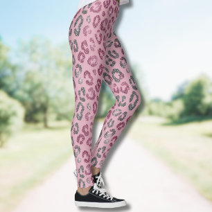 Leggings Elegante Leopardo de Purpurina Rosa y Plata sobre