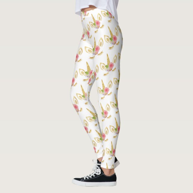 Leggings Elegante lindo bonito floral purpurina unicornio (Izquierda)